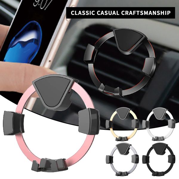 

round gravity car phone holder aluminum alloy steer wheel air outlet smart phone stand universal gps smartphone support bracket