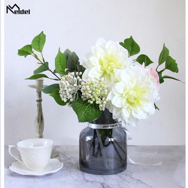 

decorative flowers & wreaths meldel artificial flower silk dahlia diy arrangement single branch fake champagne home table party wedding deco