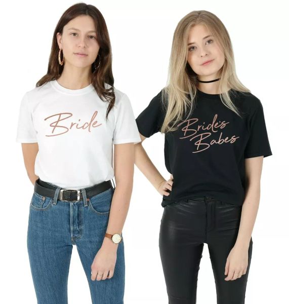 

bride bride's babes t-shirt matching set wedding gift hen do party bridesmaids, White;black
