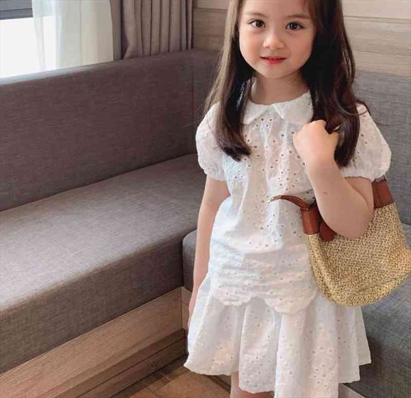 

spring kids clothes lace blouse and skirt 2 pcs girls dress suit cute, White