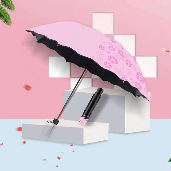 

umbrellas women blooming in water umbrella portable outdoor travel sun anti-uv girls parasol folding windproof men rain
