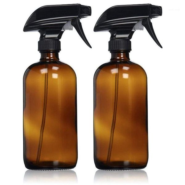 

empty amber glass spray bottles with labels (2 pack) - refillable container for essential oils, cleaning products, or aromathera storage & j