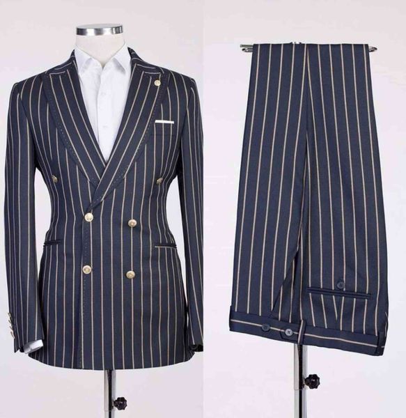 

golden stripe suit beaked lapel, bridegroom's drs, navy et, 1 worsted wool, new in 2020, White;black