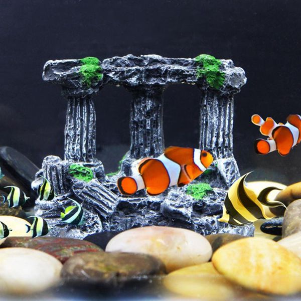 

decorations artificial aquarium stylish square rome stone pillars decoration manual retro resin landscaping for fish tank ornaments