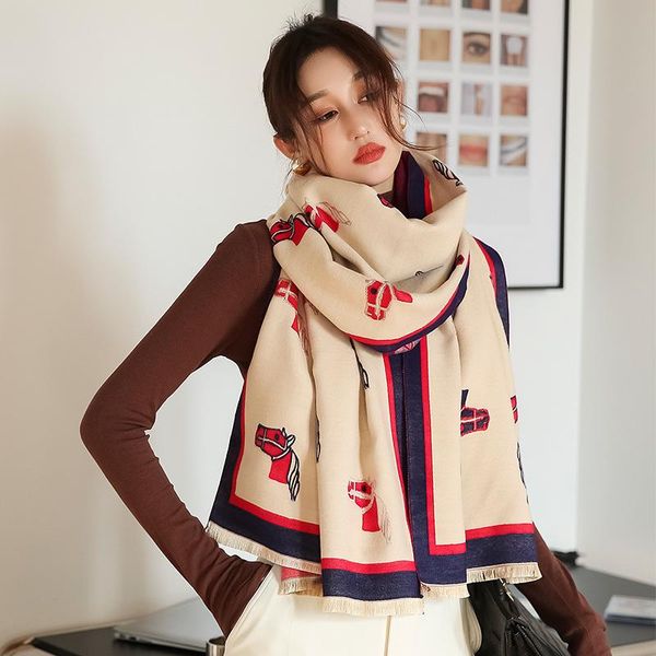 

scarves horse pattern winter cashmere scarf women and shawls wraps warm thick blanket bufanda pashmina hijab echarpe 2021, Blue;gray