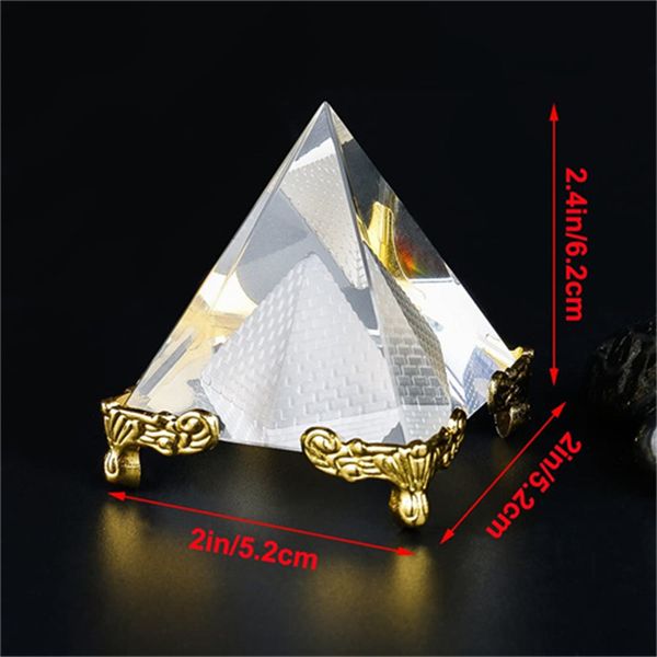 Pirâmide Prism Meditação Crystal Home Art Decoração Feng Shui com suporte de ouro