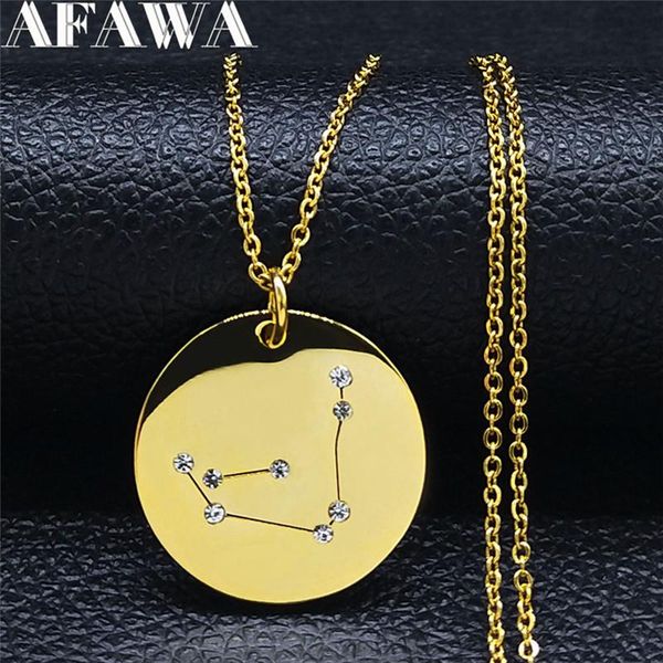 

pendant necklaces astrology capricorn stainlessÂ steel chain necklace women round crystal jewelryÂ collier acier inoxydable nxs02, Silver