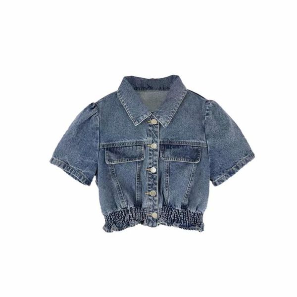 

women's jackets retro hong kong style bubble sleeve denim short design sense niche shirt western early autumn 2021, Black;brown