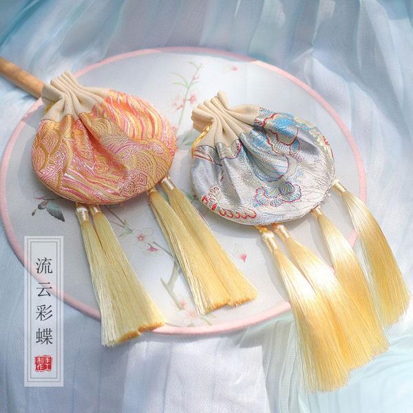 

jewelry pouches, bags chinese style vintage storage bag gold stamped silk classical sachet pouch tassel pendant drawstring gift, Pink;blue