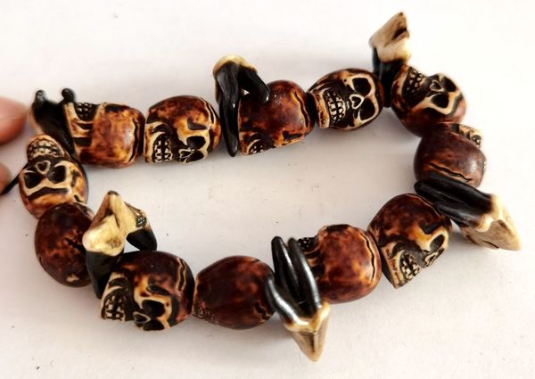 

skull tooth biker bracelet jewelry classic punk jewelry, Black
