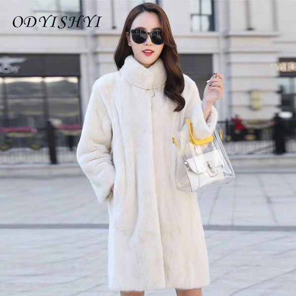

women's fur & faux mink coat thicken winter 2021 elegant woman white jacket plus size 5xl mid long overcoat female parka dh220, Black