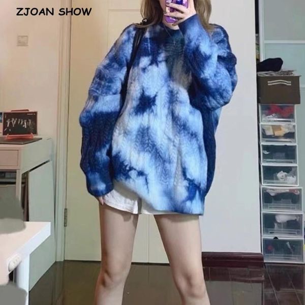 

women's sweaters 2021 korea style vintage contrast tie die pullovers sweater oversize o neck long sleeve loose short jumper cool girl s, White;black