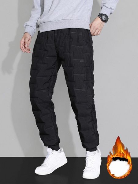 

men solid puffer pants 83w9#, Black