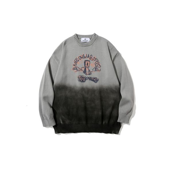 

sweater knit letter jacquard tie dyed round neck men's high street fashion brand long sleeve bf lazy style loose pullover, White;black