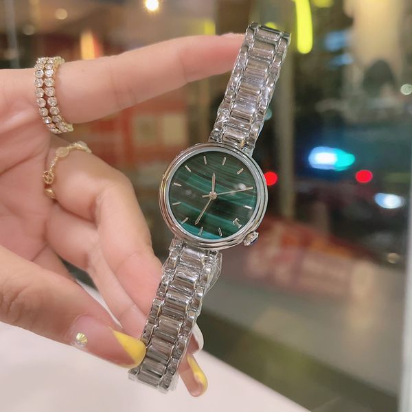 

new ultra-thin fashion diamond-encrusted waterproof quartz ladies watch gift green 32mm small dial, Slivery;brown