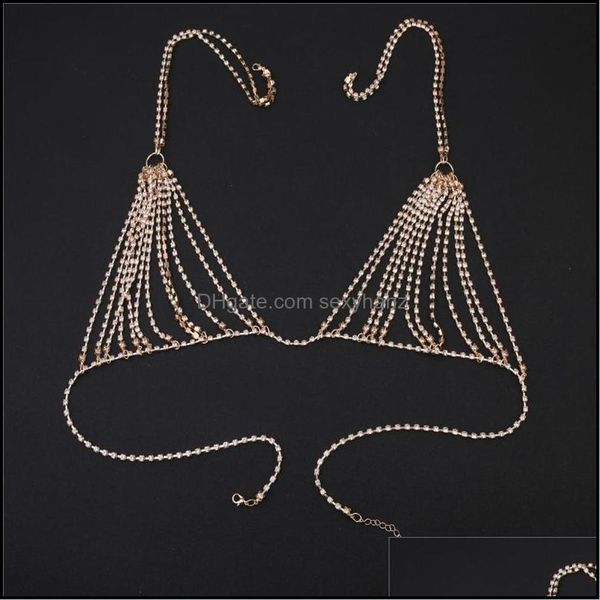 

other body jewelry women chain rhinestones bra chest harness belly waist bikini beach drop delivery 2021 vfqxc, Slivery;golden