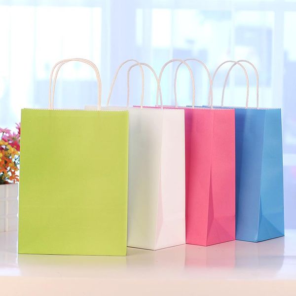 

gift wrap 10pcs/lot multifunction soft color paper bag with handles 28x21x11cm festival shopping bags kraft