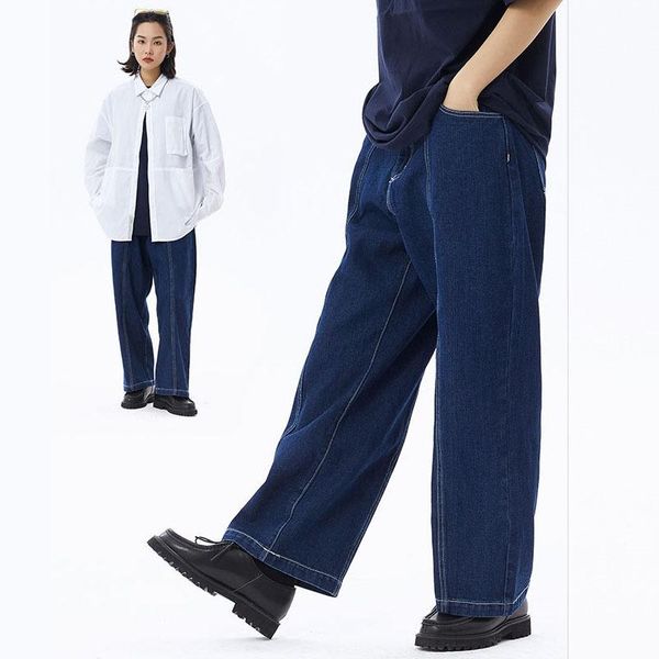 

men japan korea style streetwear loose casual harem denim wide leg pant male women couple hip hop harajuku jeans trousers men's, Blue