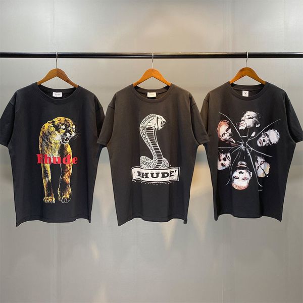 

21ss embroidery loose fit cotton printing tees men women vintage streetwear t-shirts, White;black