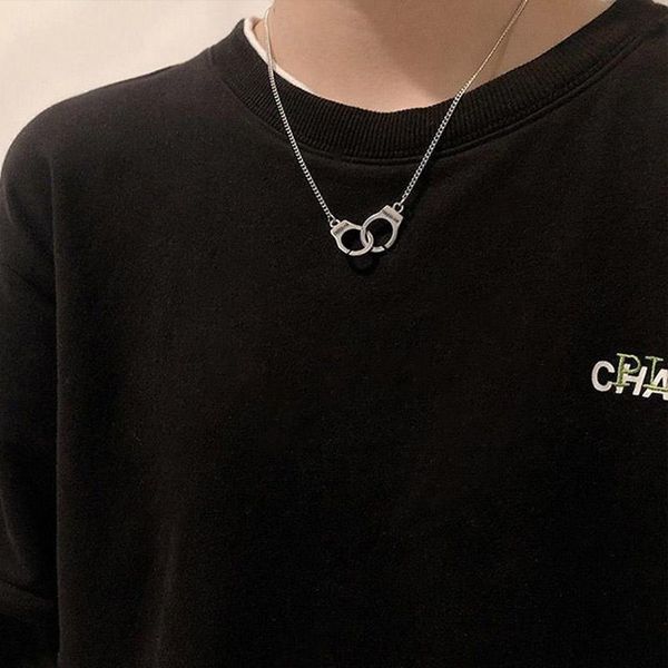 

chains punk style handcuff necklace for women men fashion jewelry lover's collares om choker valentine's day couple gifts, Silver