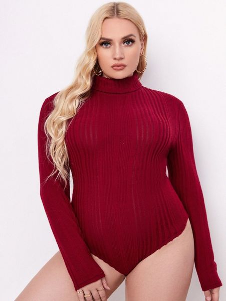 

plus high neck slim fit ribbed knit bodysuit q2al#, Black