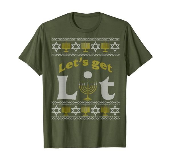 

Funny Ugly Hanukkah Lets Get Lit Menorah Jewish Chanukah T-Shirt, Mainly pictures