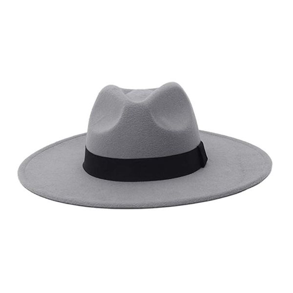 Männer Frauen Große Breite Krempe Fedora Hut Schwarz Gürtel Wollfilz Jazz Top Hüte Elegante Panama Trilby Cap Großhandel