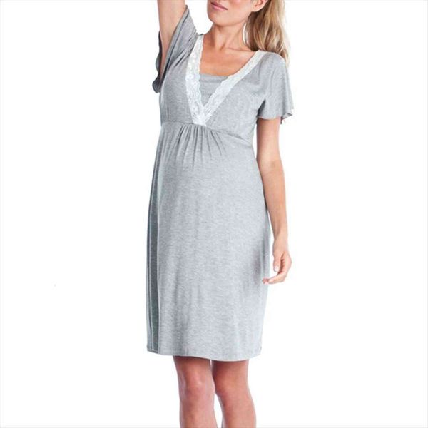 

maternity dresses lace pregnants casual women sleepwear nursing baby pregnancy dress night rob breastfeeding clothes vestidos r5, Black;red
