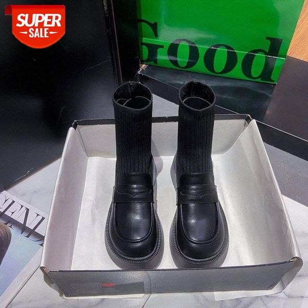 

elastic socks and boots women's autumn college fashion ins tide day department small leather shoes thin women #fc6j, Black