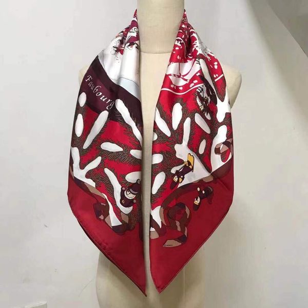 2021 arrivo inverno primavera classico rosso 100% pura seta sciarpa twill rotolo fatto a mano 90 * 90 cm scialle per donna signora
