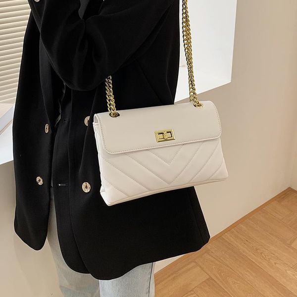 

cross body v-shaped shoulder bags for women casual chain crossbody ladies pure color leather messenger bag simple handbags and purses