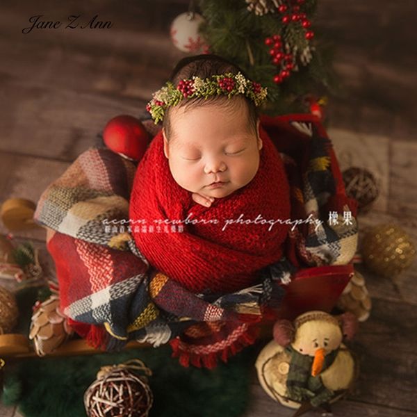 Jane Z Ann Christmas Carol Headwear Flower Series Baby Studio Tiro Acessórios Recém-nascidos Fotografia Adereços 210315