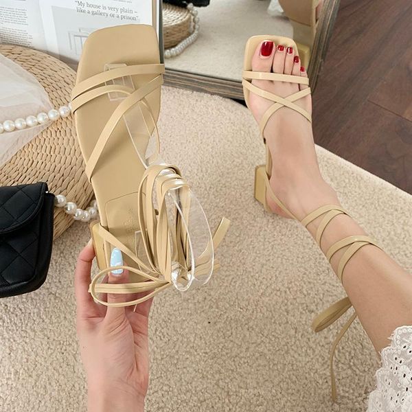 

sandals 2021 strappy heels comfort shoes for women all-match med suit female beige espadrilles platform lace up summer fashi, Black
