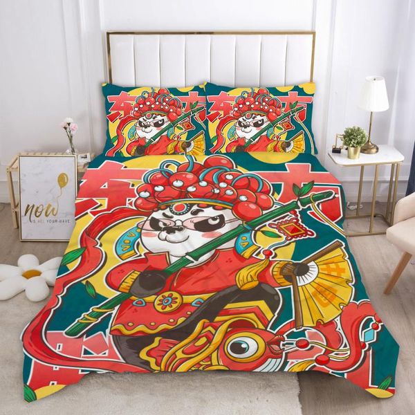 

bedding sets three piece guochaofeng panda home textile quilt cover pillow case digital printing 3d animation cartoon