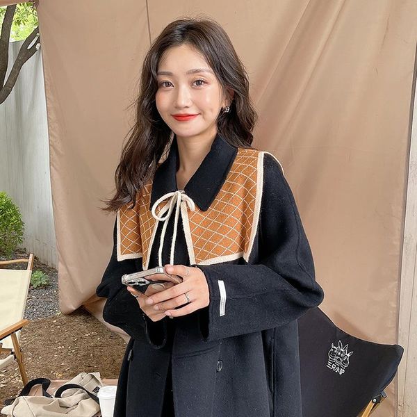 

scarves female outside shawl bandage printed women shoulder sleeve knitted fake collar scarf sun protection, Blue;gray