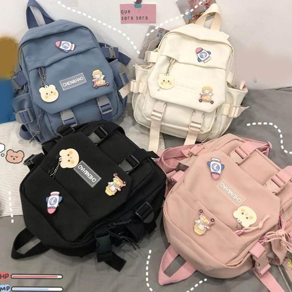 

backpack lovely multifunctional teenage girl ring buckle portable travel bag female small schoolbag badge women backpacks