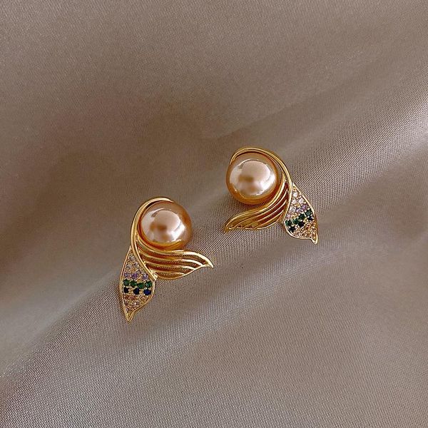 

dangle & chandelier pearl earrings 2021 fashion korean temperament mermaid simple and elegant exquisite stud, Silver