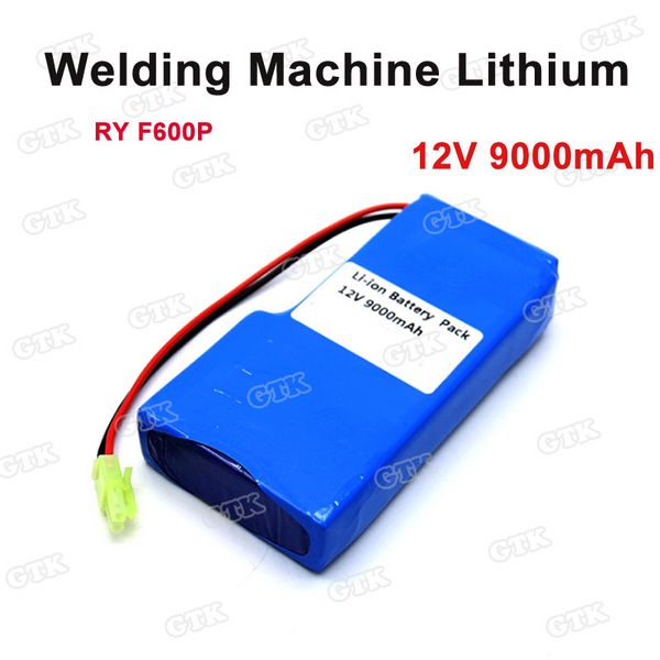 GTK 12 V 9 Ah Lithium-Akku mit großer Kapazität, 9000 mAh, mit wiederaufladbarem BMS für Schweißgerät RY F600P + 1 A Ladegerät