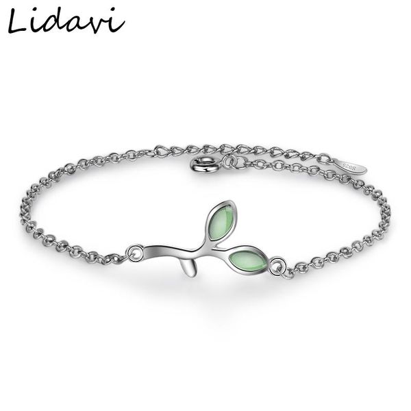 

link, chain lidavi women bracelets leaf branch female 925 sterling silver bangle romantic style girls birthday party gifts accessories b20, Black