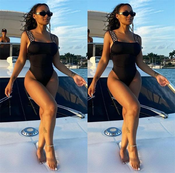 

women's swimwear femme chic black one piece 2021 totem shoulder strip design summer arrival surfing suit for ladies, White;black