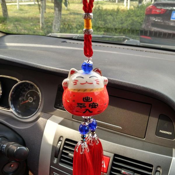 

interior decorations ceramic lucky cat car pendant ornaments rearview mirror