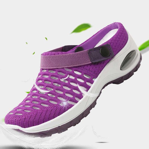 

2021 new women shoes casual increase cushion sandals non-slip platform sandal for women breathable mesh outdoor walking slippers y0907, Black