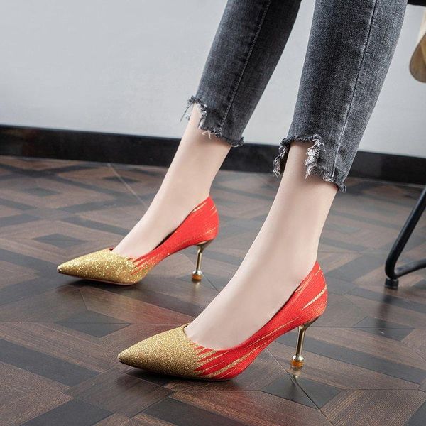 

dress shoes thin heels pointed toe women pumps shallow mouth high heel woman solid color wedding zapatillas mujer, Black