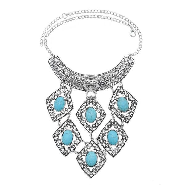 

pendant necklaces 2021 exaggerated fashion pine stone necklace retro national style long alloy hollow diamond women, Silver