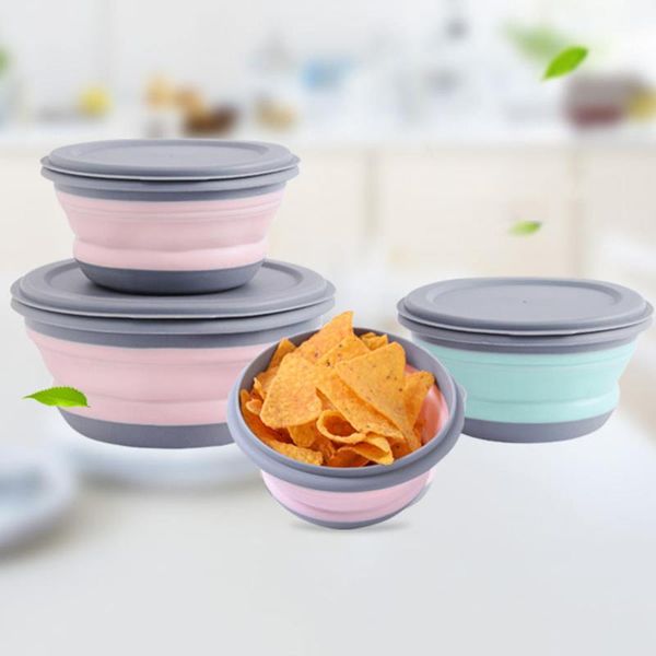 

3pcs/set folding bowl outdoor camping tableware sets lunch box portable salad with lid for nature hike cooking supplies dinnerware