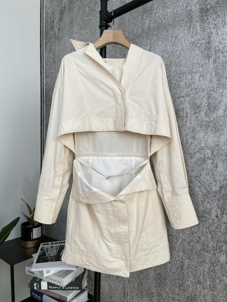 

women's t-shirt ly0337 thin waist belt adornment irregularly cut waist-baring fake two-piece long-sleeved dress, White