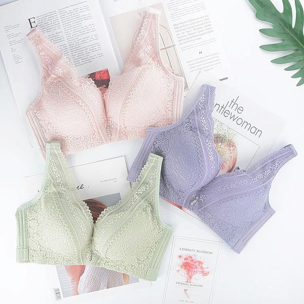 

bras wide strap push up closure back multi-color bra floral lace bralette non padded lingerie red pink blue 38 40 bc cup underwear, Red;black