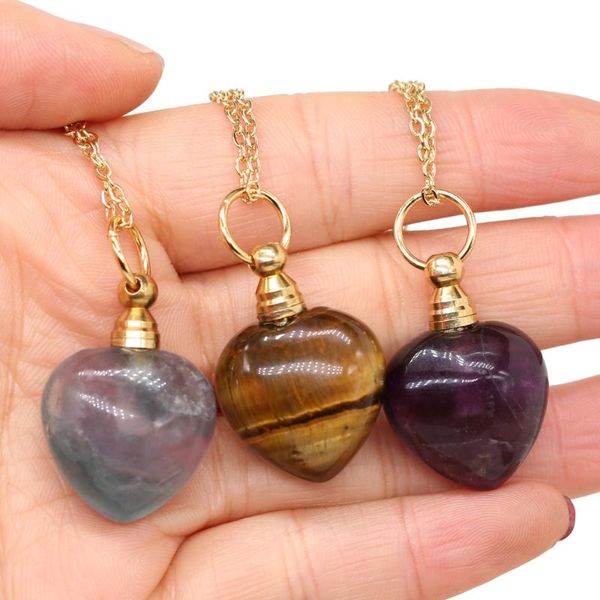 

chains natural stone perfume bottle pendant necklace perfumes amethysts essential oil diffuser vial jewelry for women gifts 60 cm, Silver