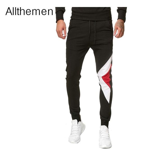 

allthemen men's pants colorblock men casual patchwork jogger gym sport sweatpants trouser euro size, Black