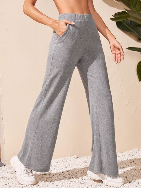 

slant pocket wide leg pants c6hu#, Black;white